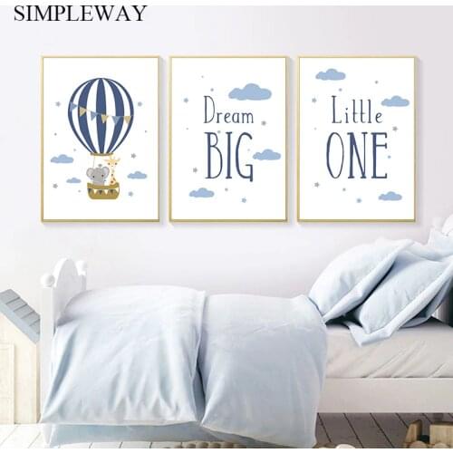 Cure Elephant Giraffe Animal Child Poster Nursery Quotes Wall Art Canvas Poster Simple Painting Baby Kid Room Decoration Picture