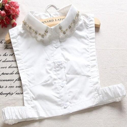 Fake collar shirt embroidery white Embroidered Bead Rhinestone Shirt Coat Collar Women purchasing womens