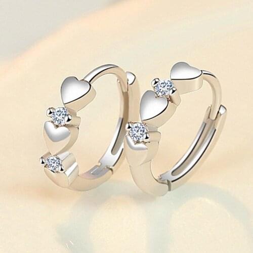 New Design Heart Shaped Silver Colors Zircon Stud Earrings for Woman Romantic Wedding Jewelry Accessories