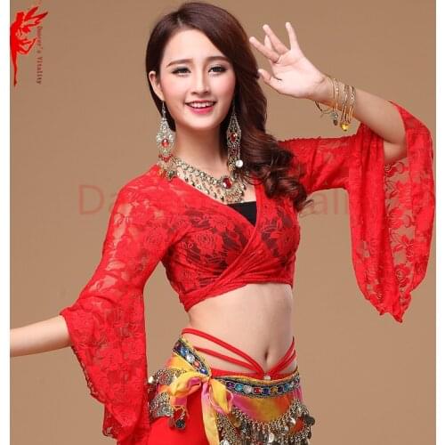 13 colors belly dance top women deep v-neck flare sleeve top girls belly dance sexy lace top