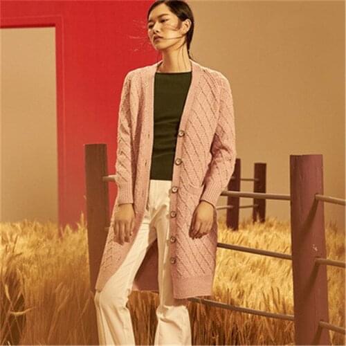 100% hand made pure wool Vneck knit women brief argyle loose single breasted long cardigan sweater one&over size