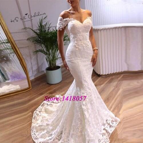 Vintage White Wedding Dress Lace 2020 Wedding Gowns Mermaid Bridal Dresses Arabic Cap Sleeve Beads Robe de Mariage