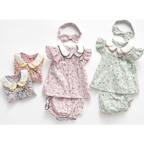 3Pcs Baby Girl Sets Pretty Pink Floral Printed Girls Outfits Shorts Summer Toddlers Suits 6M-3Y Twins Kids Girl Clothes