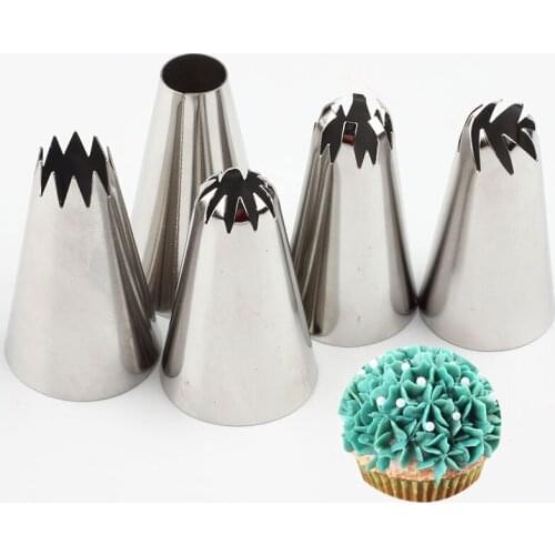 5Pcs Russian Cream Cake Icing Piping Big Size Nozzles Rose Pastry Stainless Steel Cake Dessert Decorating Kitchen Accessories