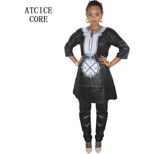 Free shipping new african bazin embroidery design dresses top with pants african clothes LB040