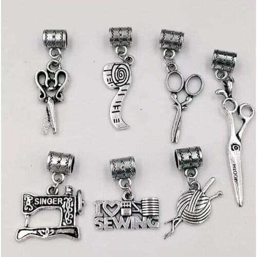 Fast delivery Fashion Mixing Scissors Sewing Machine Ruler Yarn Ball I LOVE SEWING Charms Pendant Bracelets&Necklace Gift L15