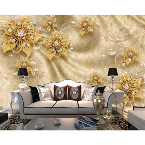 Custom Photo Wallpaper Mural Wall Sticker 3D Relief Gold Jewelry Rose Pattern TV Background Wall papel de parede