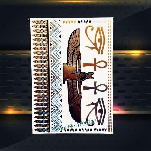 Indian Eagle Angel Wing Godness Tattoo Gold Metallic Evil Eye Design Flash Temporary Tattoo Stickers Fake Bracelet Tatoo PYH069