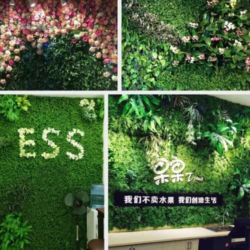 Simulated plant wall green planted artificial lawn turf plastic fake flower balcony background wall decorative flower leaves