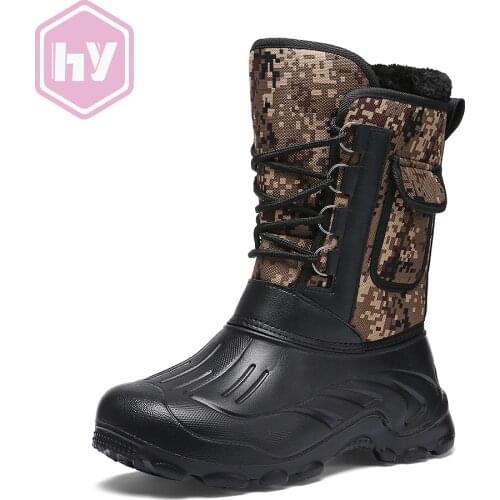 2021 Men Winter Boots Camouflage Shoes Warm With Fur Waterproof Sneakers Outdoor Activities Fishing Snow Work Boot Male Footwear