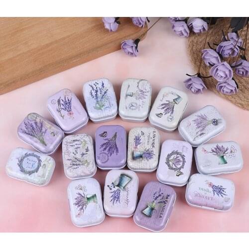 Small Empty Lavender Tinplate Tin Tea Can Storage Box Organizer for Jewelry Candy Case Storage Tinplate Tin Tea Can organizer