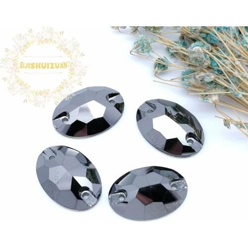 Metal silver black 001MS oval Glass Crystal sew on rhinestones with TWO holes Diy wedding dress accessories Free shipping