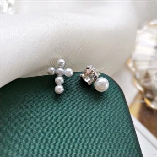 LANIWOO Mini Cross Pearl Stud Earring 2021 New Fashion Jewelry For Girls Wholesale Accessory