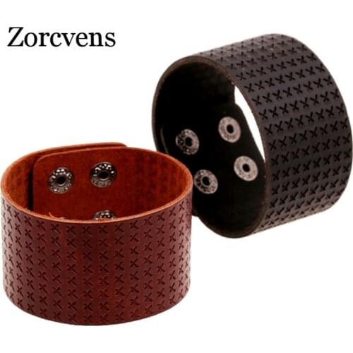 Modyle New Cool Braided Cross Genuine Leather Bracelets & Bangles Brown & Black Punk Wide Cuff Bracelets for Women Men Jewelry