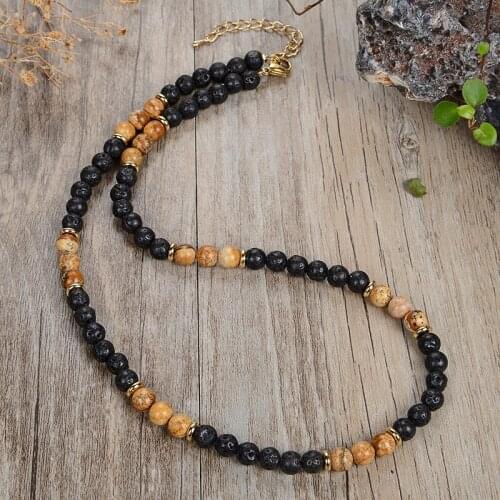 New natural map stone tiger eye stone turquoise bead necklace lava stone necklace simple jewelry 45 cm /50 mm 60 mm