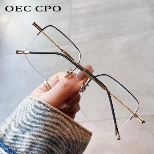 OEC CPO Semi-Rimless Clear Lens Glasses Women Retro Optical Eyeglass Frame Female Metal Half frame Spectacle Eyewear Frames