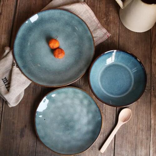 Flamed Glaze Pewter Hand Pinch Retro Ice Cracked Double Ear Bowl/Plate