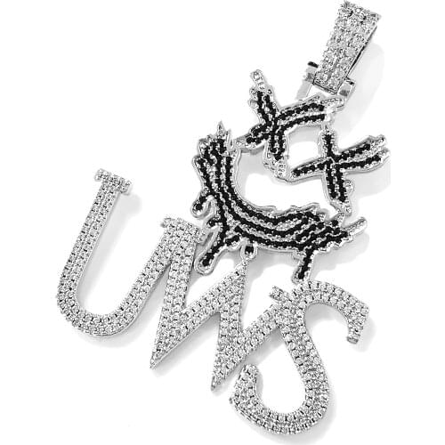 Iced Out Letters Pendant Necklace For Men Women Micro Pave Zircon Necklaces Punk Hip Hop Jewelry