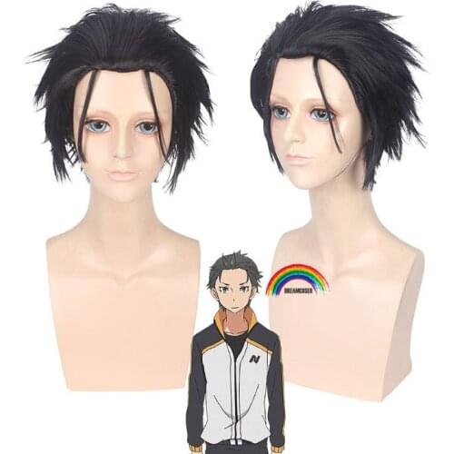 Natsuki Subaru Black Wig Rintarou Okabe Wig Cosplay Steins Gate Cosplay Re:Life in a Different World from Zero Adult Cosplay