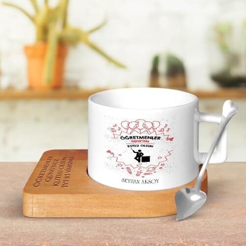 Personalized Teachers Day Designed Wood Altlıklı Ceramic Cup-3