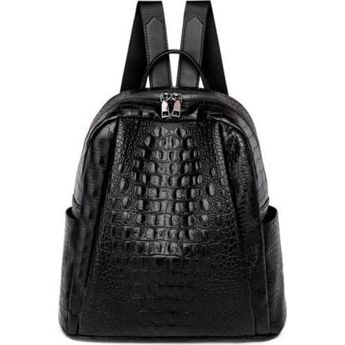 Famous brand luxury backpack 2021 new ladies high quality crocodile pattern black bag high quality leather youth woman backpack