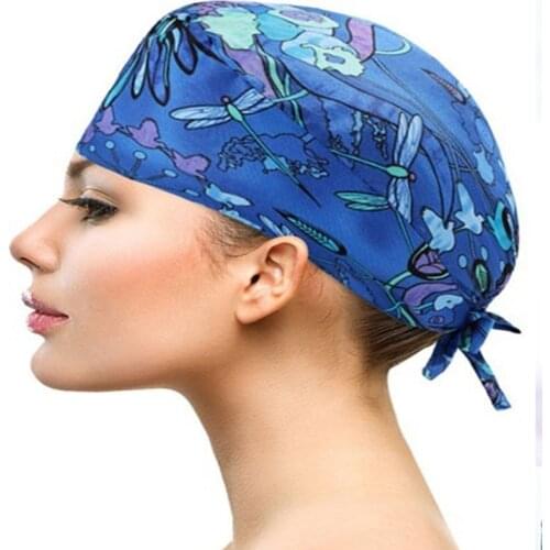 Adjustable Fashion Print Scrub Surgical Hat Dust-Proof Cotton Nurse Cap Bandage Men Women Christmas Halloween Hats