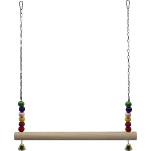 Handmade Chicken Swing with Natural Wooden, Hanging Bells Cage Accessory for Hens Large Bird Parrot Trainning