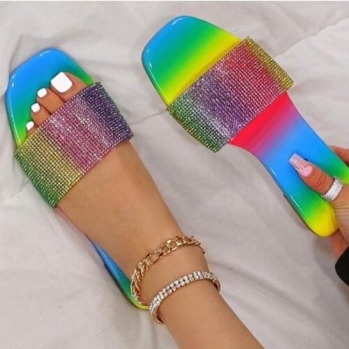 Women Summer Sandals Glitter Slippers 2021 Fashion Bling Female Candy Color Flip Flops Beach Diamond Flat Shoes Outdoor Sandals