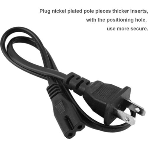 Power Cable Extension Cord AC Power Supply Adapter Cord Flat Cable Connectors 2 Pin 2-Prong 50cm US Power Plug Cable