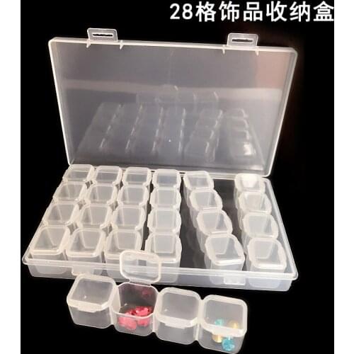 New 28 lots Clear Plastic Jewelry Box Organizer Storage Container Nail Art Rhinestone Storage Box with Removable Dividers Case