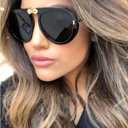 Round Sunglasses Female Oversized Glasses 2019 Metal Large Frame Inlaid Foldable Sunglasses Female Models Gift Brand Design