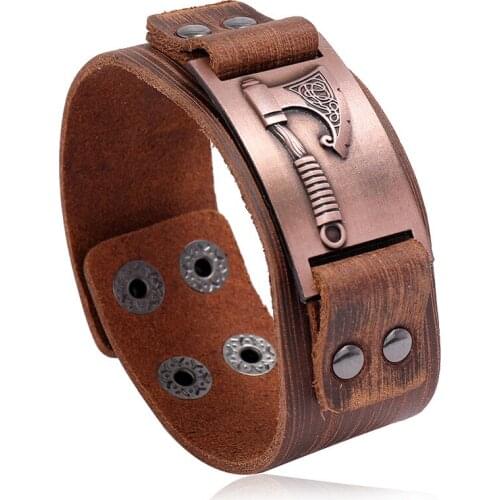 Charms Viking Tomahawk Wide Genuine Leather Bracelet Cuff Bangle Male Wristband Gift Party Punk Men