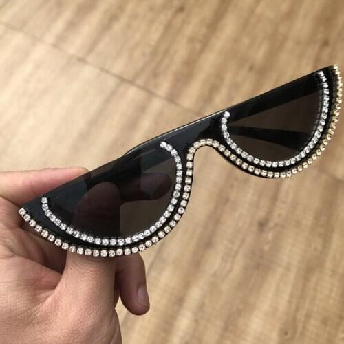 ZAOLIHU Fashion Designer Half Round Frame Women Sunglasses Black White Colors Diamond Eyewear UV400 Bling Bling Gafas de sol