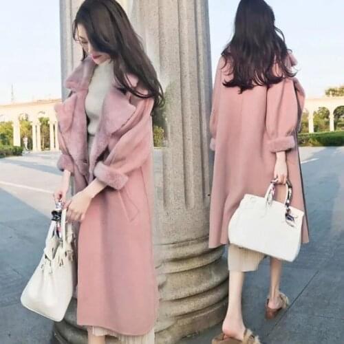 Office Lady 2021 New Fashion Winter New Korean Sweet Loose Thin Knee Length Wool Collar Wool Long Coat Womens Warm Coat