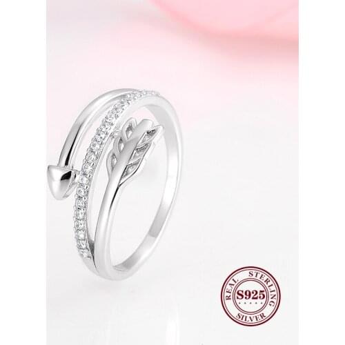 Bewill Romantic Valentines Day Gift Cupids Arrow 925 Sterling Silver Ring Stackable Finger Ring For Women Wedding Gift