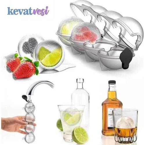 4-Cell Whiskey Ice Cube Maker DIY Ice Ball Molds for Whiskey Cocktail Useful Round Mould Kitchen Bar Accessories Supplies