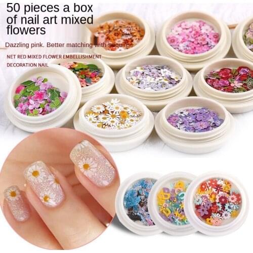50pcs/box Nail Art Color mixed small Daisy Flower rose ultra-thin wood pulp patch DIY nail art jewelry nail art decoration