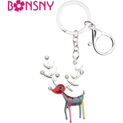 Bonsny Animal Jewelry Enamel Alloy Elk Deer Key Chain Keyrings Gift For Women Girl Ladies Pendant Handbag Car Charms Wholesale