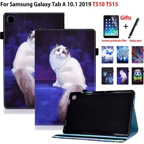 Cartoon Cat Case For Samsung Galaxy Tab A 10.1 2019 T510 T515 SM-T510 SM-T515 Cover Funda Protective Stand Shell Coque +Gift