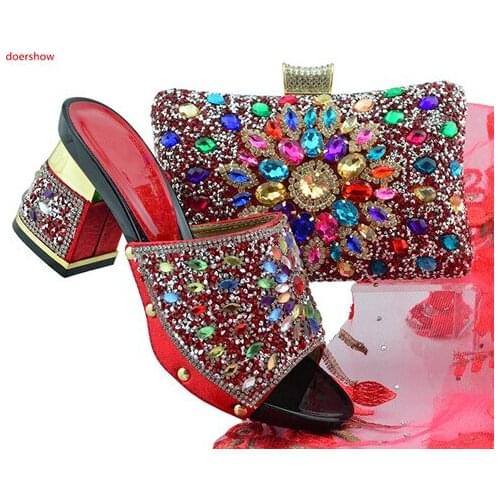Doershow 2018 Afircan Women Matching Italian Shoe and Bag Set for Wedding Italian Shoes with Matching Bags Italy Shoes SFG1-5