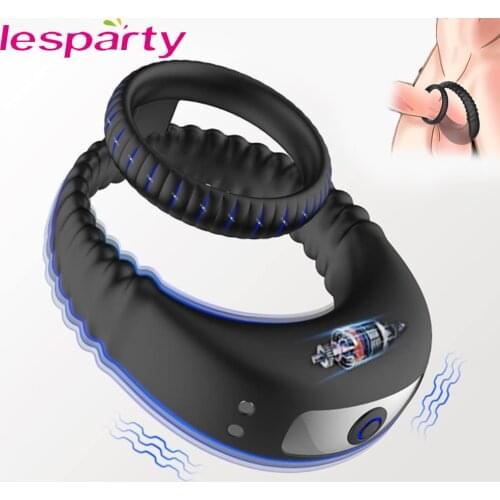 Penis Ring Silicone Double Cockring Vibrating Ring Massager Delay Ejaculation Stimulator Vibrator Couple Adult Sex Toys for Men