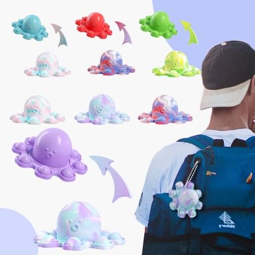 Double Sided Octopus Pop Bubble Fidget Toys Colorful Mens Key Chain Adult Kids Silicone Squeeze Stress Reliever Toys Gifts