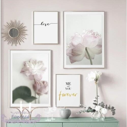 Elegant Flower Lotus Love Quotes Canvas Painting Modern Pictures Wall Art Nordic Posters and Prints Modular Pictures Living Room