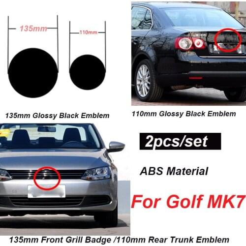 Car Styling 2Pcs for Golf MK7 135mm Front Grill Badge 110mm Rear Trunk Lid Emblem Front Grille Logo Car Badge Grid Logo