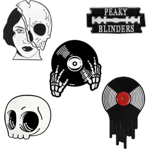 Geometric Skeleton Record Pin brooch obsessed with music rhythm Halloween decoration DJ Hands skull Pin brooch as gifts People