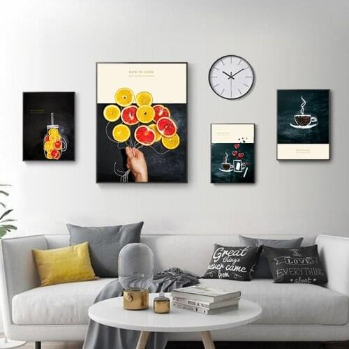 Delicious Fruit grapefruit Orange Nordic Canvas Painting Coffee Beans Romatic Heart Poster Dining Room Wall Art Picture Decor
