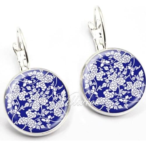 2020 Classic Flower Mandala Om symbol Buddhist Zen Photo Glass Cabochon Earrings Vintage silver color Tone Jewelry for Women