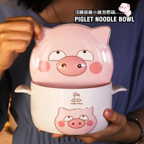 Bowl Mug Large Creativity High Capacity Spoon with Lid Ceramics Instant Noodle Bowl Young Girl Dorm Room Student Office Super