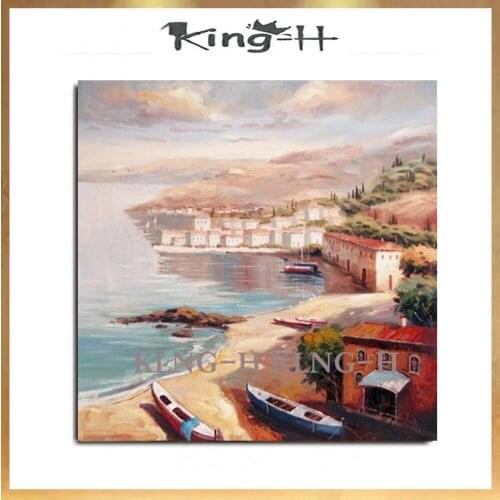 The maritime oil painting knife painting landscape in the Mediterranean restaurant and hotel bedroom decorated hall about painti