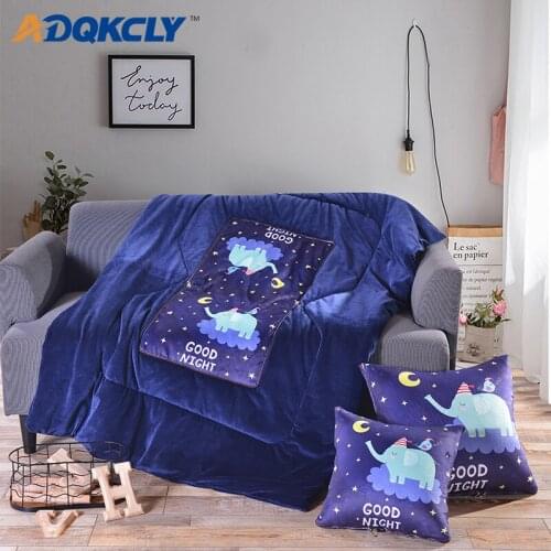 ADQKCLY Cartoon Elephant Coral Fleece Pillow Blanket Multifunction thick Blanket for Children Adult throw Pillows Airplane Towel